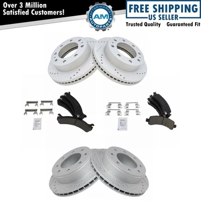 Kit de pastilhas de freio dianteiro e traseiro desempenho rotor perfurado e entalhado e cerâmica Posi - Imagem 1 de 4