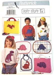 VTG Butterick 3177 Dinosaur Applique Sweatshirt Tote Bib Sewing Pattern 2 - 6x - Picture 1 of 5