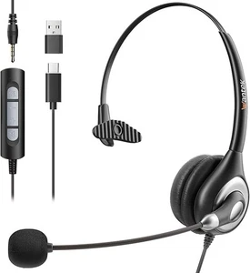 Headset with Microphone Noise Cancelling 601N with Fixed 3.5mm Plug Detachable - Picture 1 of 13