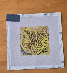 HP Hand Painted Needlepoint Canvas #A0169-Abstract Kitty Cat-5” x 5” - Picture 1 of 3