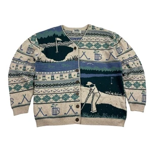 Vintage Golf Cardigan Golf Button-Up Sweater Fits like Large Northern Reflection - Picture 1 of 7