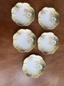 VTG German Porcelain Dessert Plates – Set of 5, 6.25" Floral, Gold Trim, Scallop - Picture 1 of 3
