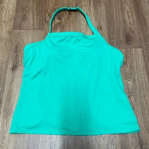 Lands End Womens Solid Green Halter Tankini Swim Top Size 12 Large Molded Cups - Picture 1 of 5