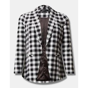 Torrid 4 (4X) Retro Gingham Black/White Plaid Parker Studio Crepe Blazer Jacket - Picture 1 of 3