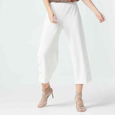 Dennis Basso Luxe Crepe Pull-On Crop Pants with Snaps, Ivory  2X A373134