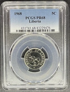 1968 Proof Liberia 5c Nickel PCGS PR-68, TOP POP, 1 of 3 In PR-68,$5 Off 3 Items - Picture 1 of 2