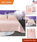 Pink Wave Embroidered Quilt Set - Durable Microfiber - All Season - 3 Piece