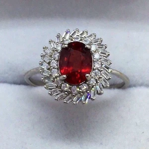 3.80 Ct Oval Cut Natural Ruby & Diamond Wedding Ring 14K White Gold 6,7 - Picture 1 of 11