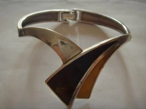 UNUSUAL 925 DESIGN SILVER & BALTIC AMBER? HINGED BANGLE - Picture 1 of 1