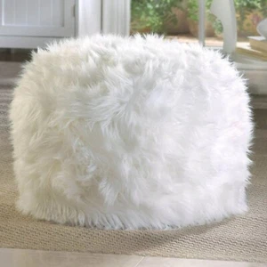 White Faux Fur Ottoman Pouf Foot Stool Foot Rest Small Chair Seat Sofa Couch - Picture 1 of 5