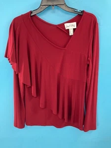 Joseph Ribkoff Damen-Langarmtop rot asymmetrisch Rüschen Größe 10 - Bild 1 von 5