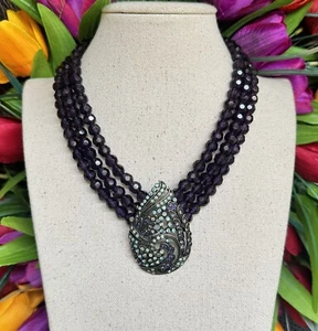 HEIDI DAUS TRIPLE STRAND AMETHYST MULTI COLOR CRYSTAL TEARDROP NECKLACE - Picture 1 of 12