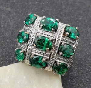 3.10Ct Oval Cut Simulated Emerald Men's Wedding Band Ring 14k White Gold Plated - Picture 1 of 8