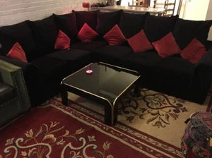 1980's Red and Black Velvet Living Room Ensemble;Sectional;Moving Sale!;RARE - Picture 1 of 11
