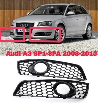 Per Audi A3 8P 2008-2013 Nido D'ape Griglia Fendinebbia Nero Lucido 2 Pezzi - Immagine 1 di 3