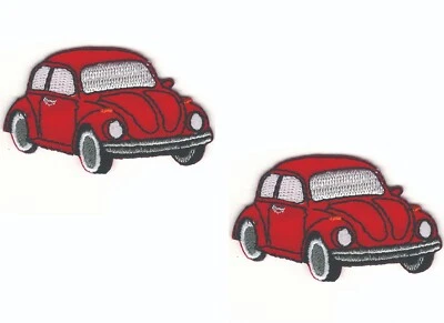 Red Beetle Car Patch Facing Right Embroidered Iron on Sew on Lot of 2 - Image 1 of 2