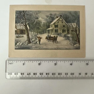 Vintage viktorianische Weihnachtskarte - Menschen reiten Pferdeschlitten - Bild 1 von 3