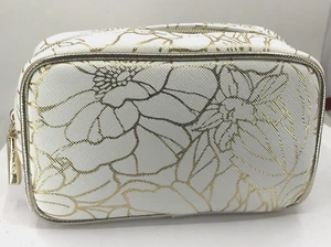 Estee Lauder RE NUTRIV Cosmetic Bag white & Gold print floral ~ Travel - Picture 1 of 7