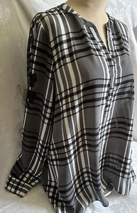 Simply Vera Vera Wang Damen Bluse Größe XL grau schwarz kariert Popover Langarm - Bild 1 von 10