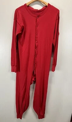 "Pijama John largo de una pieza de colección rojo unisex con solapa trasera traje de unión pecho 43""" Foto 1 de 4