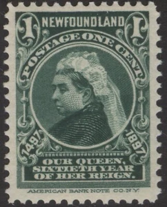 NEWFOUNDLAND 61 1897 1c DEEP GREEN QUEEN VICTORIA CABOT 400TH DISCOVERY VF MPH - Picture 1 of 2