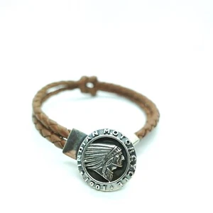 King Baby Studio Double Knotted Brown Leather Bracelet Indian Motorcycle Silver - Picture 1 of 7