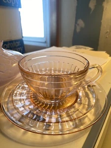 Pink Depression Cup And Saucer - Picture 1 of 2