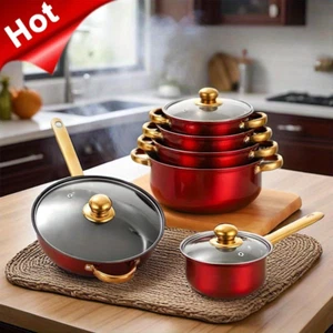 12 Piece Cookware Set Nonstick Pots and Pans Home Kitchen Cooking Non Stick, Red - Picture 1 of 20