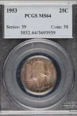 1953 Washington Quarter PCGS MS64 Toned *DoubleJCoins* 1900-00 Cover