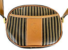 Vintage FENDI Brown Tan Pequin Stripe Oval Crossbody Bag Logo