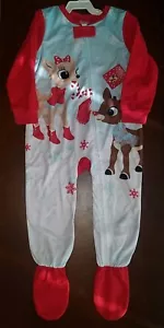 Christmas Rudolph Toddler Girl Footed One Piece Pajamas New 24 Months - Picture 1 of 4