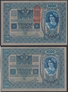 Austria 1000 kronen 1902 1919 DÖ P59 Same Front & Back Block 1792 aVF - Picture 1 of 8