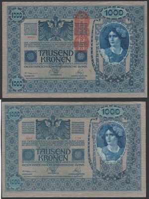 Austria 1000 kronen 1902 1919 DÖ P59 Same Front & Back Block 1792 aVF - Image 1 of 4