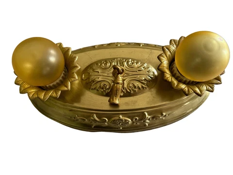 Vintage Antique pressed Brass Ceiling 2 Light Fixture Chandelier Art Deco 20's Cover
