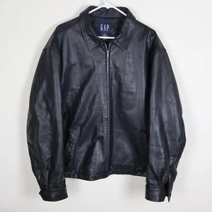 Vintage Gap Jacket Mens XL Black Leather Moto Buckle Back Quilted Y2K - Picture 1 of 17