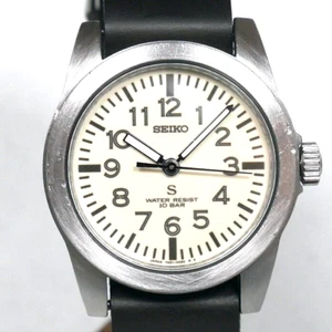 Seiko SUS Militär Fliegeruhr 7N21-0010 1995 weiß voll leuchtendes Leder Japan - Bild 1 von 10