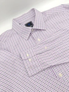 🇺🇲 David Donahue Trim Fit 100% Cotton Shirt 17.5x37 Purple Check - Picture 1 of 7