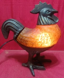 Vintage Amber Glass Rooster Chicken Farmhouse Rustic Night Light Table Lamp 10" - Picture 1 of 9