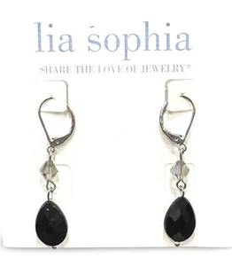 Lia Sophia Endless Night Silver Tone w/Cut Crystals Drop Dangle Earrings - Picture 1 of 2