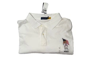 Polo Ralph Lauren Para Hombres 4XB Calce Clásico Bandera Americana Oso Malla Camisa Blanca - Imagen 1 de 11