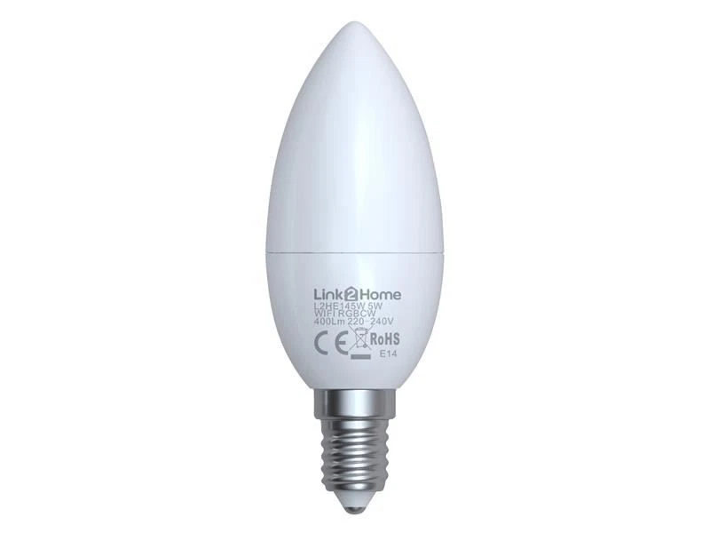 Link2Home - Wi-Fi LED SES (E14) Opal Candle Dimmable Bulb, White + RGB 400 lm 5W - Image 1 of 1