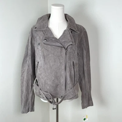 Chaqueta de moto de gamuza BLANKNYC gris con cremallera con cinturón para mujer 1X Foto 1 de 4