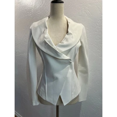 Chaqueta Blazer Mujer Donna Karan Blanco Cuello Drapeado Asimétrica Pequeña Foto 1 de 4