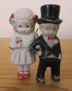 Frühe Biskuit hergestellt in Japan Braut & Bräutigam Puppen 5" Haken Hand - Bild 1 von 11