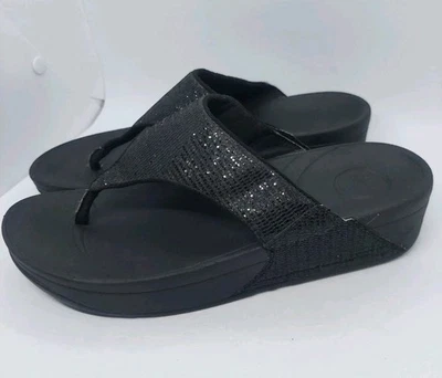 Женские удобные сандалии-стринги Fitflop Electra размер 8 черные с блестками на носке - Изображение 1 из 4