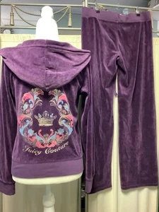 Juicy Couture Velour Mirror Crown gerades Bein Hose 32 x 31 Reißverschluss Hoodie S - Bild 1 von 15