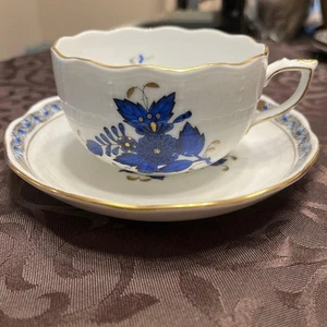 Platillo taza azul ramo chino Herend flor Apponyi #1 - Imagen 1 de 4