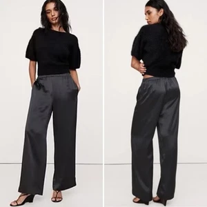 Nuevo con etiquetas Pantalón Banana Republic Pull On Pierna Ancha Seda PEQUEÑO Negro Carbón Bolsillos Elásticos - Imagen 1 de 10