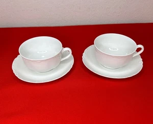 Haviland Ranson White Oversized Cups & Saucers France Embossed Edge Set Of 2 - Picture 1 of 20