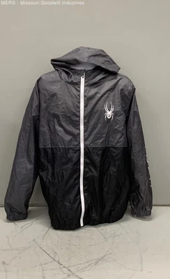 Spyder Men's Black/Gray Solid Hooded Lightweight Windbreaker Jacket - Size XL - Image 1 of 4
